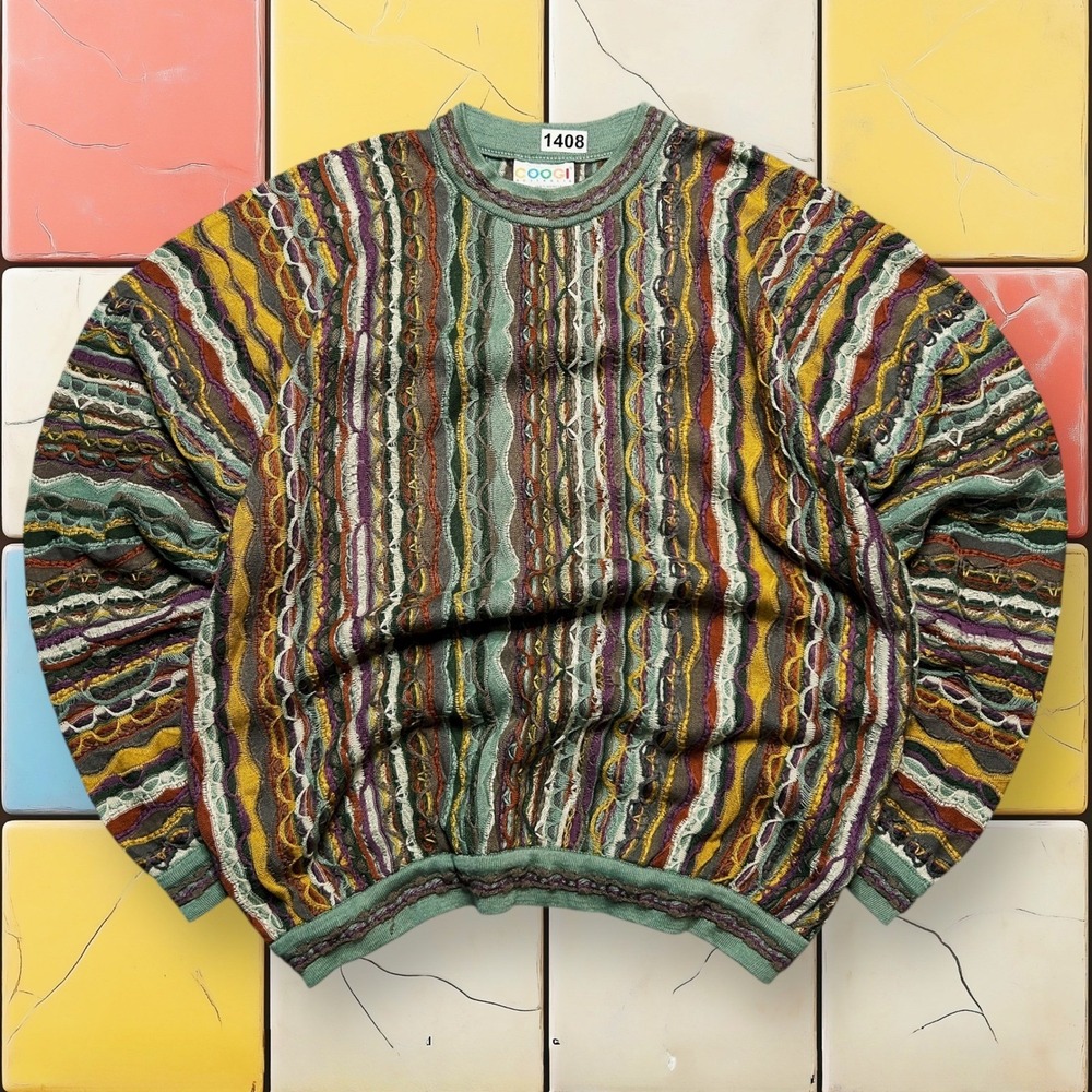 Coogi Australia 3D Textured Knit Cotton Sweater Mens L Multi-Color Vintage 90s